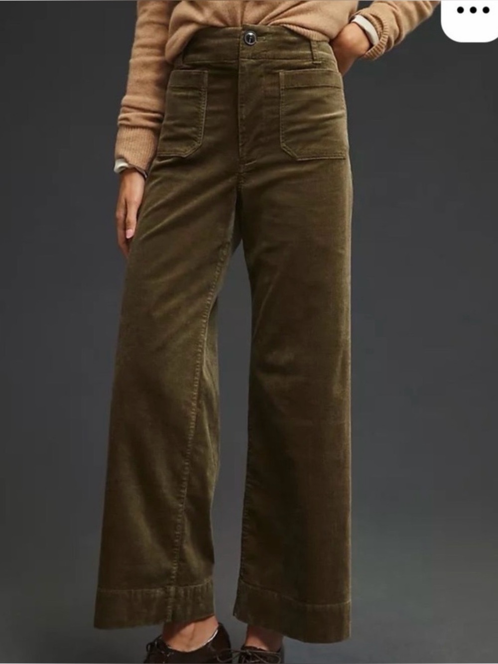 Maeve Anthropologie The Colette Corduroy Wide Leg Crop Pants olive green sz 29